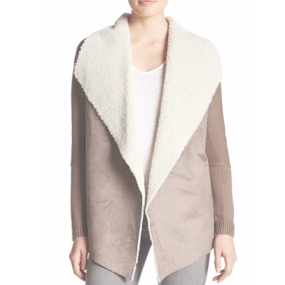 💕NORDSTROM MADISON & LOLA💕 Faux Shearling Jacket ~ Mocha & Beige Medium M